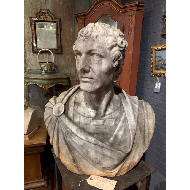 Portraiture Antique Carved Concrete Bust For Sale - Image 3 of 3