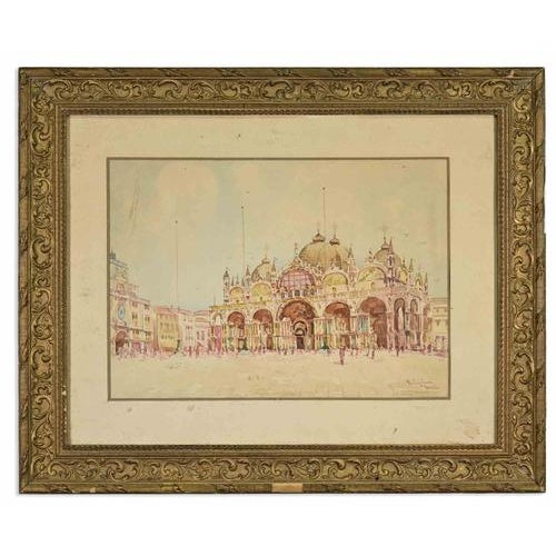 Mariano Fortuny, Nazzareno Cipriani, View of Piazza S. Marco, Late 19th Century, Watercolor For Sale - Image 5 of 5