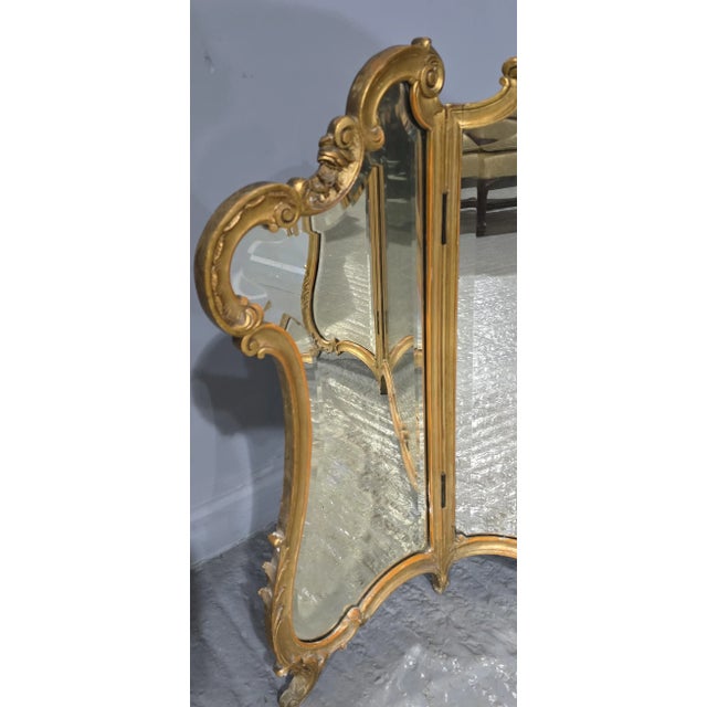 Late 19th Century Large Gilt Triptych Dressing Table Mirror, 1880 For Sale - Image 5 of 8