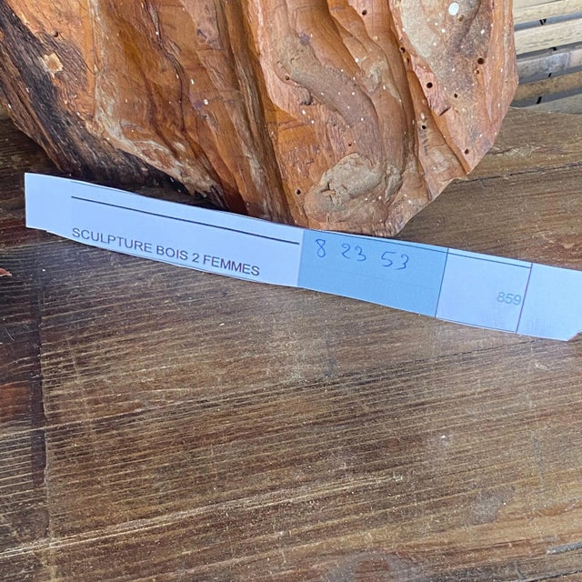 This sculpture is an figurative sculpture in wood. We have a old Patina, and the condition is fair with wears consistent...