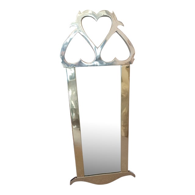 Vintage Italian Modernist Cast Brass Heart Mirror For Sale