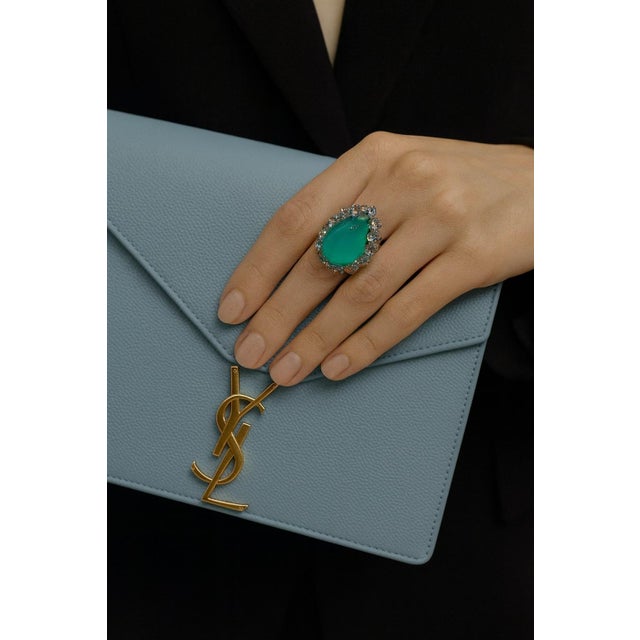 Bochic "Capri" Vintage Aquamarine & Rare Blue Opal Ring Set In 18K White Gold & Silver For Sale - Image 14 of 18