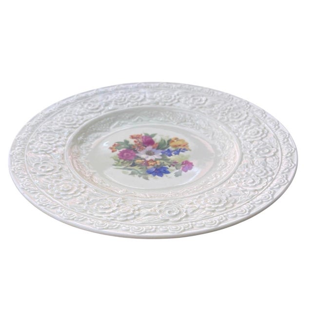 Vintage Crown Ducal English Dinner Plates With Embossed Floral Borders - Set of 6 For Sale - Image 4 of 8