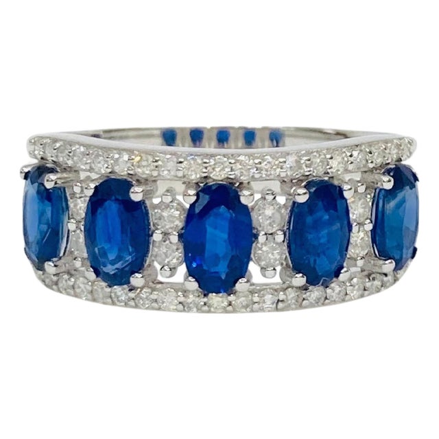 Bochic "Retro Vintage" Sapphire & Diamond 18K Gold & Eternity Cluster Ring For Sale