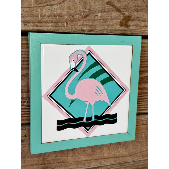 1985 Vando Flamingo Tile Wall Art With Painted Wood Frame For Sale - Image 11 of 11