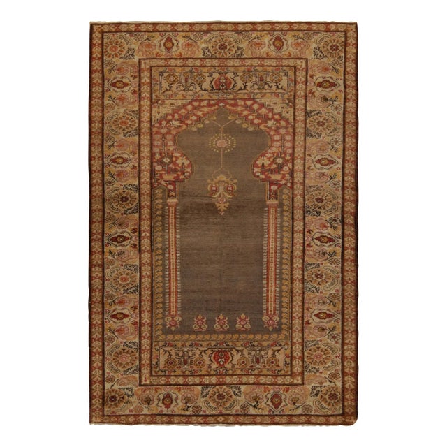 Brown 1920s Antique Kayseri Rug in Red, Gold & Beige Floral Pattern For Sale - Image 8 of 8