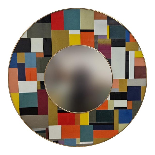 Round Glass Mirror, 1980s For Sale - Image 4 of 7