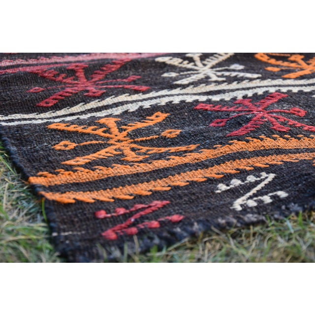 1960s Traditional Black Primitive Handmade Wool Turkish Kilim Rug For Sale - Image 11 of 13