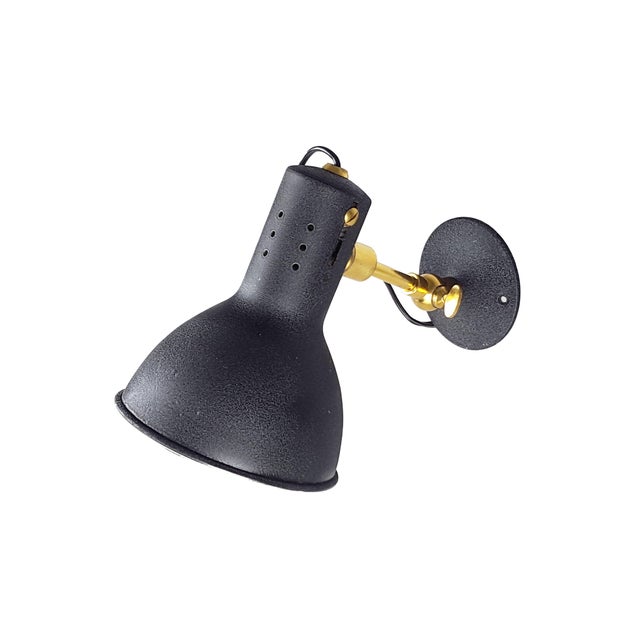 Mid-Century Modern Adjustable Wall Lamps in Black Painted Aluminum and Brass, 1950s, Set of 2 For Sale - Image 13 of 15