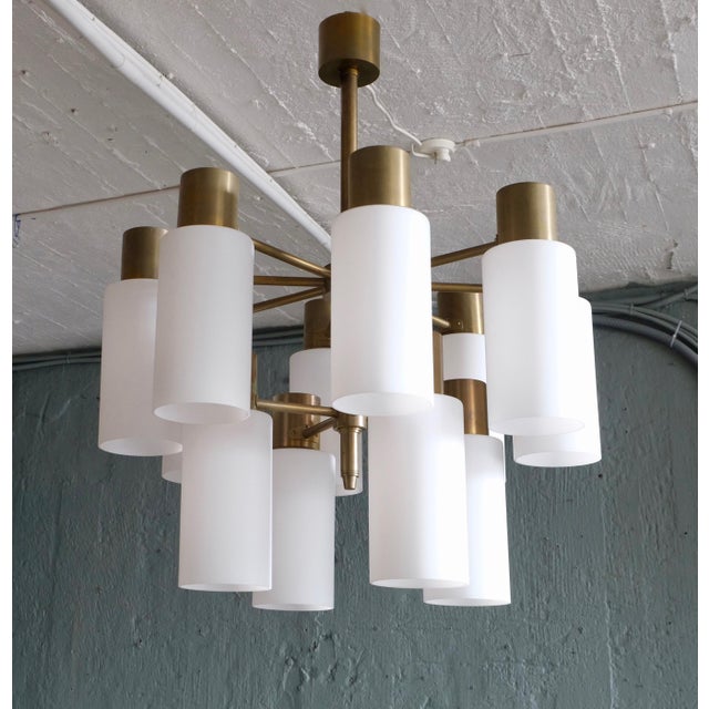 Brass Chandelier with Opaline Shades by Hans-Agne Jakobsson, 1960s For Sale - Image 4 of 11