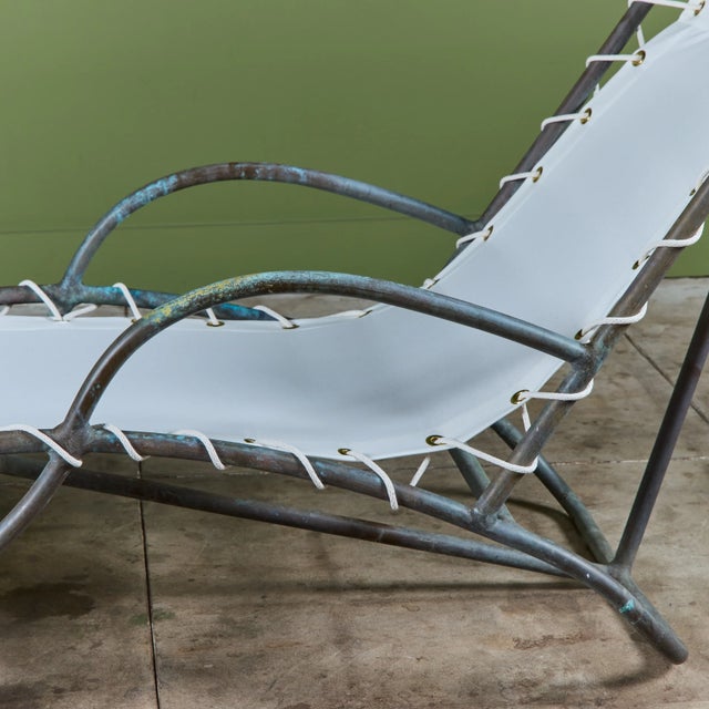 Early Walter Lamb Bronze & Canvas Patio Chaise Lounge For Sale - Image 10 of 18
