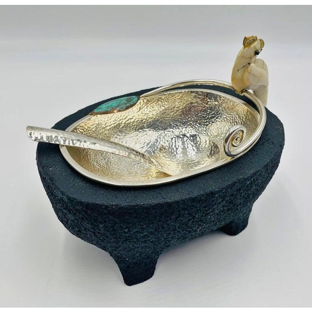 Metal Emilia Castillo Cockatoo Silver Bowl With Volcanic Rock Base, 1980s For Sale - Image 7 of 18