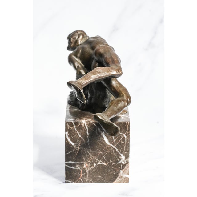Vintage Art Nouveau Style Suspended Male Man Bronze Marble Statue Sculpture For Sale - Image 13 of 14