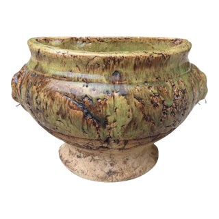 Vintage Handcrafted Lion Head Wall Planter With Decorative Ring Handles For Sale