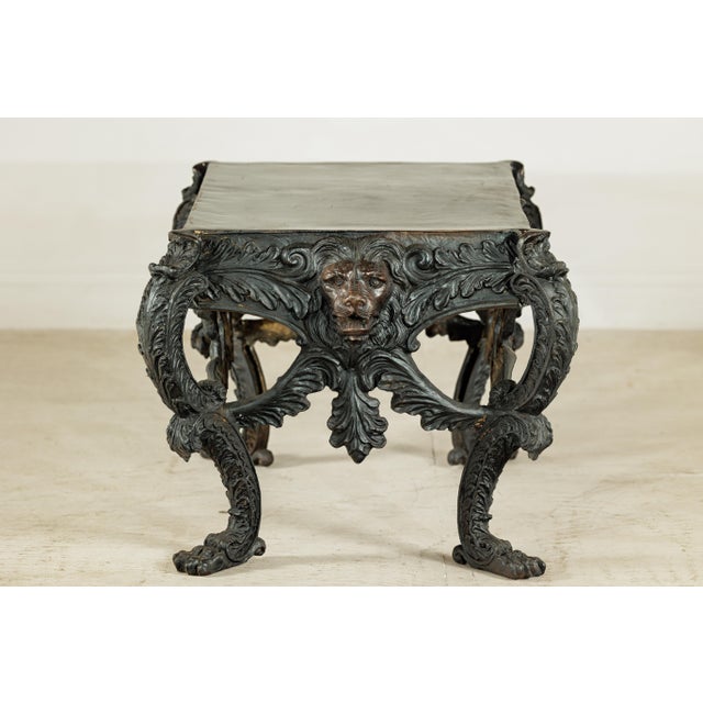 Late 20th Century Bronze Table with Sculpted Lion Heads, Paw Feet, and Ornate Foliage Detailing For Sale In New York - Image 6 of 18