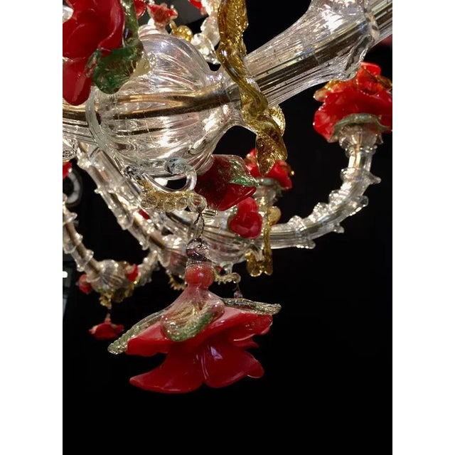 Red and Gold Murano Glass Chandelier, 1980s For Sale - Image 10 of 17