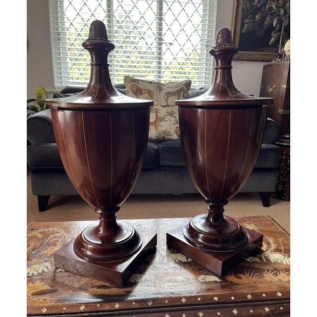 Victorian Inlaid Mahogany Cutlery Urns, Set of 2 For Sale - Image 5 of 11