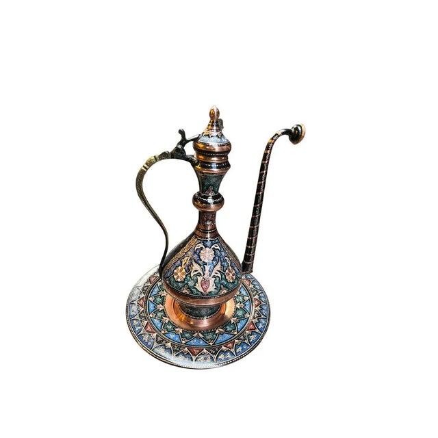 Large Handmade Floral Water Pitcher with Plate For Sale - Image 11 of 11