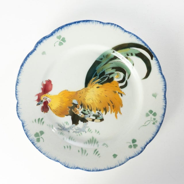 Ceramic Antique French K & G Luneville, France Les Coqs Rooster Plates For Sale - Image 7 of 7