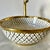 Metal Rustic Ceramic Brass Rimmed Sink for Bathroom With Brass Drain For Sale - Image 7 of 8