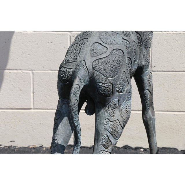 Vintage Pair of Large Bronze Giraffe Garden Sculptures – Outdoor Yard Art With Natural Patina For Sale - Image 10 of 18