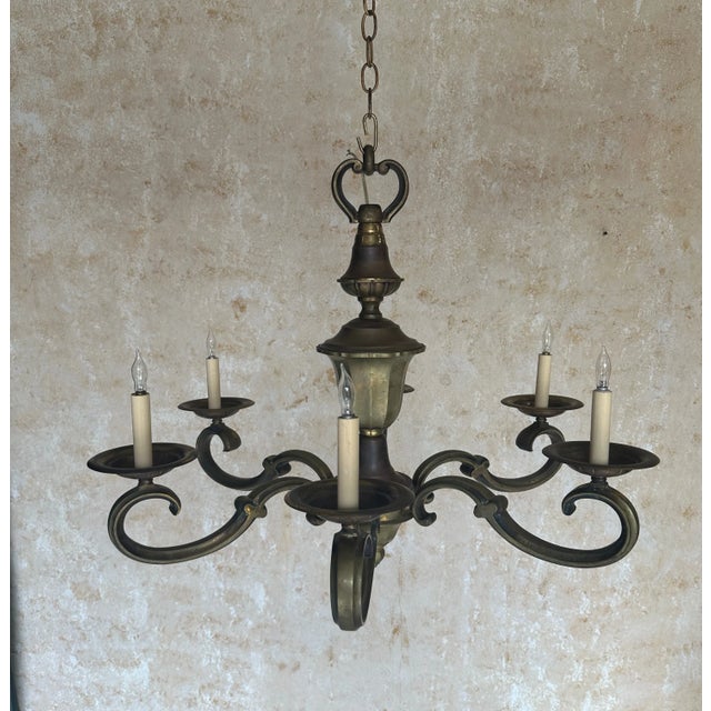 French Bronze Six Armed Chandelier For Sale - Image 10 of 12