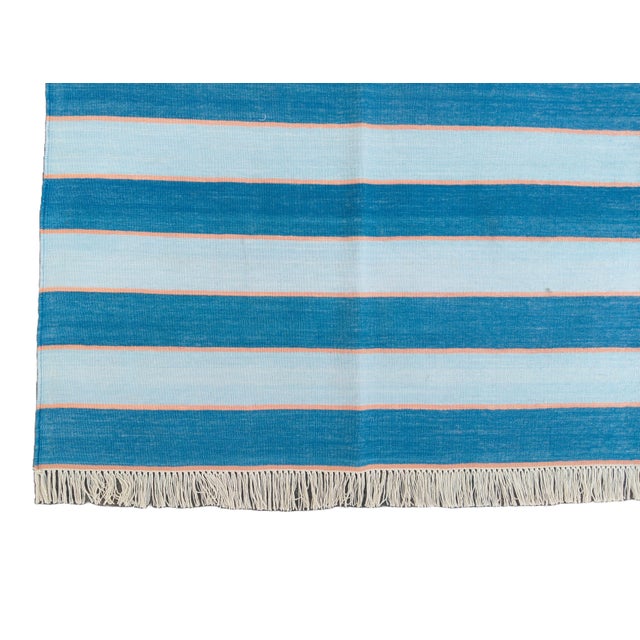 Handmade Cotton Area Rug, Natural Vegetable Dyed, Blue and Orange Striped Rug - 12'x15' For Sale - Image 9 of 11