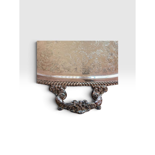 Silver Vintage e.g. Webster & Son for International Silver Co. Engraved Silverplate Butler’s Tray For Sale - Image 8 of 10