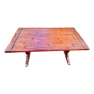 Vintage Hand Carved Double Expandable Solid Wood Trestle Dining Table - Usa Made Family Heirloom - Seats 8-12 For Sale