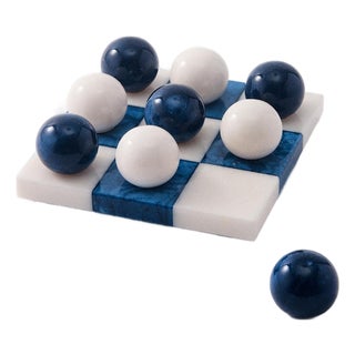 Lapis Blue /White Italian Alabaster Marble Tic-Tac-Toe For Sale
