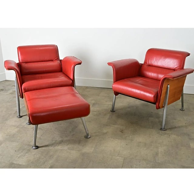 Red Modern Pair of Leather Armchairs & Ottoman by Wilkhahn For Sale - Image 8 of 12