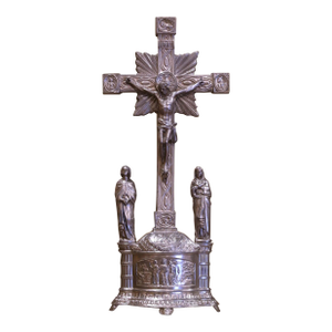 Early 20th Century French Silvered Spelter Crucifix and Removable Figures