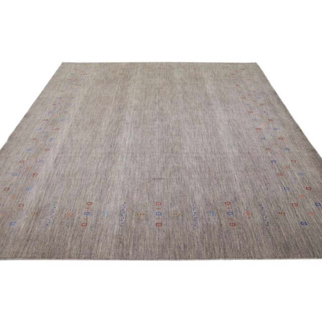 2020s 2020s Modern Square Gabbeh Style Wool Rug in Gray & Beige For Sale - Image 5 of 7