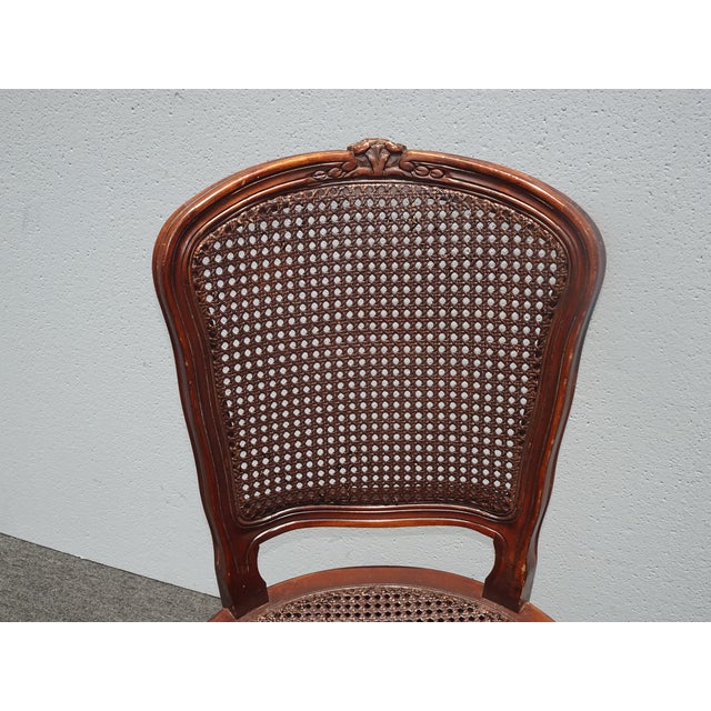Wood Vintage French Country Brown Cane Side Chair For Sale - Image 7 of 14