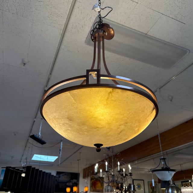 Transitional Frederick Ramon Millennial Copper + Alabaster Chandelier For Sale - Image 3 of 12