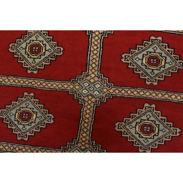 Textile Bokhara Jaldar Rug 4’2” X 6’2” Red Wool Tribal Hand-Knotted Oriental Carpet For Sale - Image 7 of 12