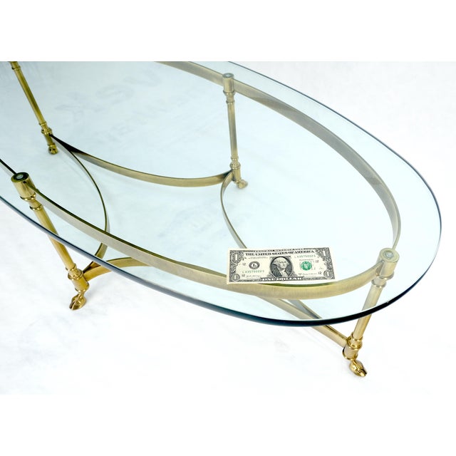Maison Jansen Oval 3/4" Glass top Brass Hoof Feet Coffee Center Table MINT For Sale - Image 4 of 18