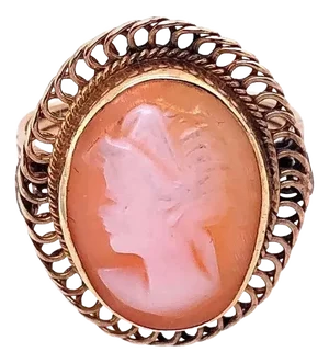 14 Karat Yellow Gold Swirl Framed Cameo Ring