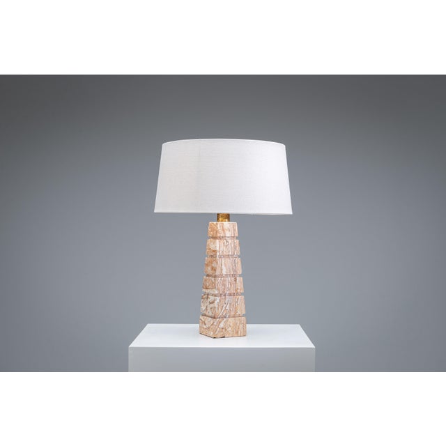 Geometric Pyramid Table Lamp in Travertine-Onyx, 1970s For Sale - Image 6 of 15