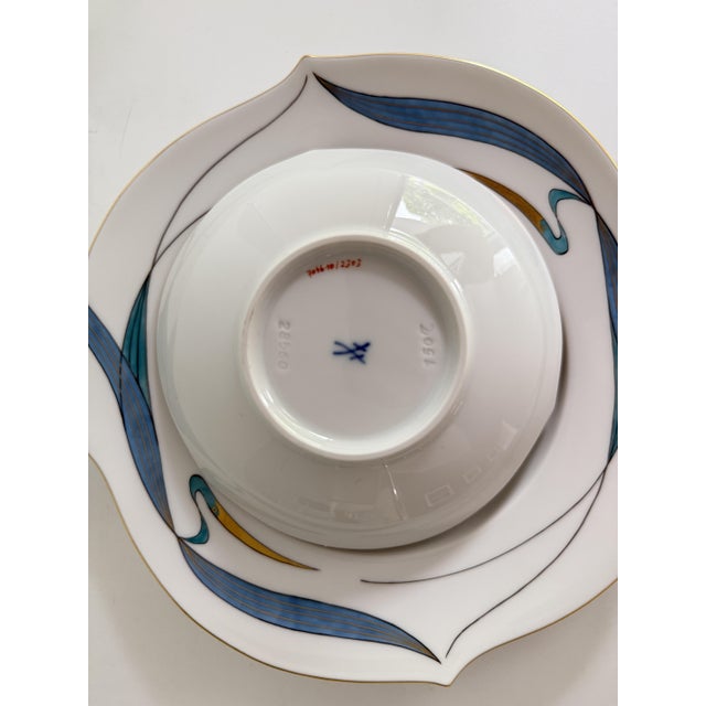 Turquoise Form Wellenspiel Waterfowl Turquoise Coffee Cup with Saucer and Plate from Meissen, 1990s, Set of 3 For Sale - Image 8 of 11