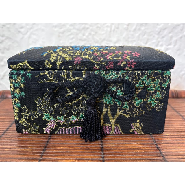 Black 1970s Small Japanese Lidded Fabric Box With Tassel For Sale - Image 8 of 8