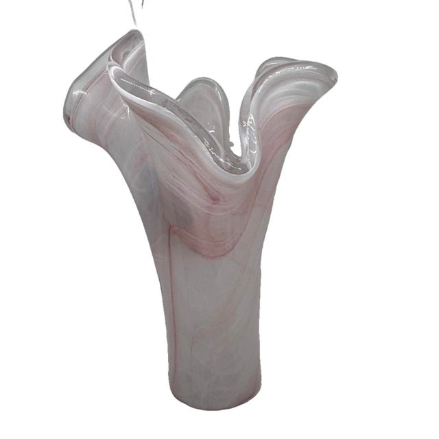 Tammaro Home Murano Style Pink & White Swirl Art Glass Handkerchief Vase For Sale - Image 11 of 11