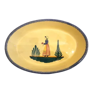 Large Antique Henriot Quimper Solei Oval Serving Bowl