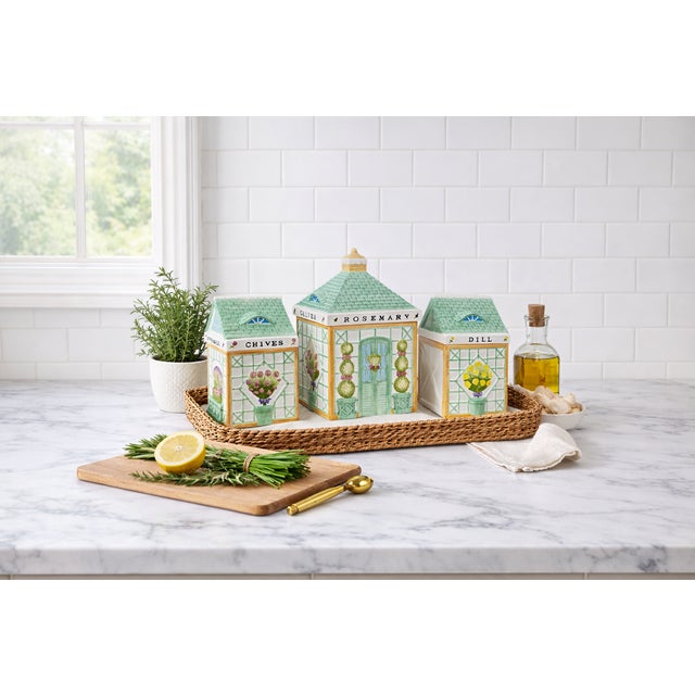 Vintage Holly Holderman Lakehouse Village Ceramic Herb Garden Jars, Set of 3 For Sale - Image 11 of 12