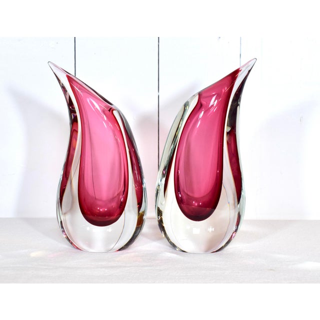 Mid 20th Century Murano Glass Pink Sommerso Teardrop Vases by Luigi Onesto, 1970's Pair For Sale - Image 5 of 8