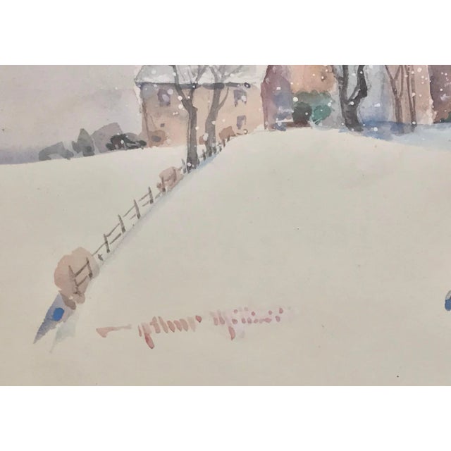 Mid-Century Modern Arthur Meltzer “Winter Farm Landscape” Watercolor For Sale - Image 3 of 7