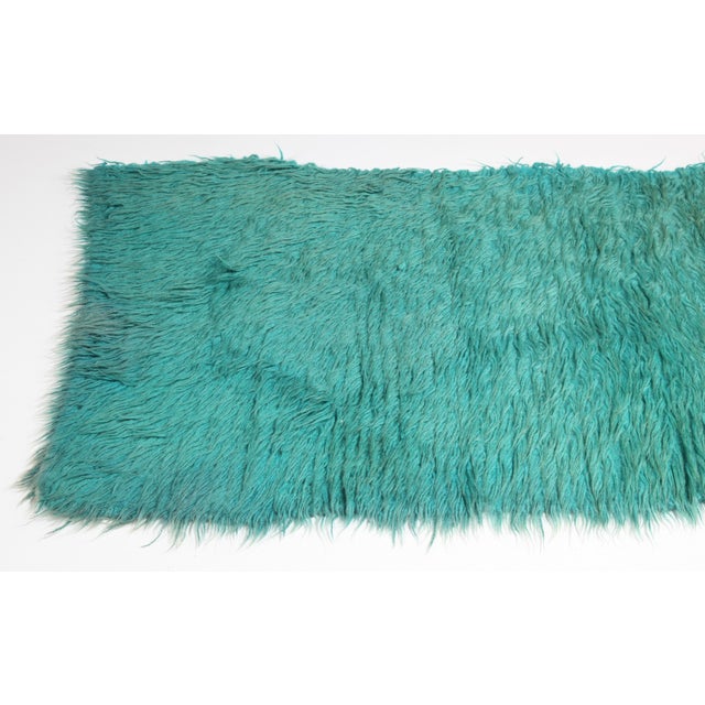 Contemporary Late 20th Century Rare Filikli Rug Woven From Ankara Goat Filik Hair – Anatolia HandmadeTurquoise Rug -2' 2'' X 7' 4'' For Sale - Image 3 of 9