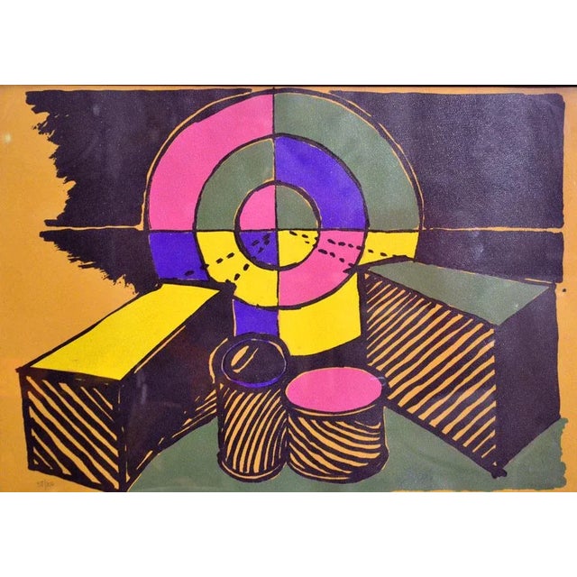 Mid-Century Modern Vintage Serigraph on Cardboard by Enzo Bioli For Sale - Image 3 of 7