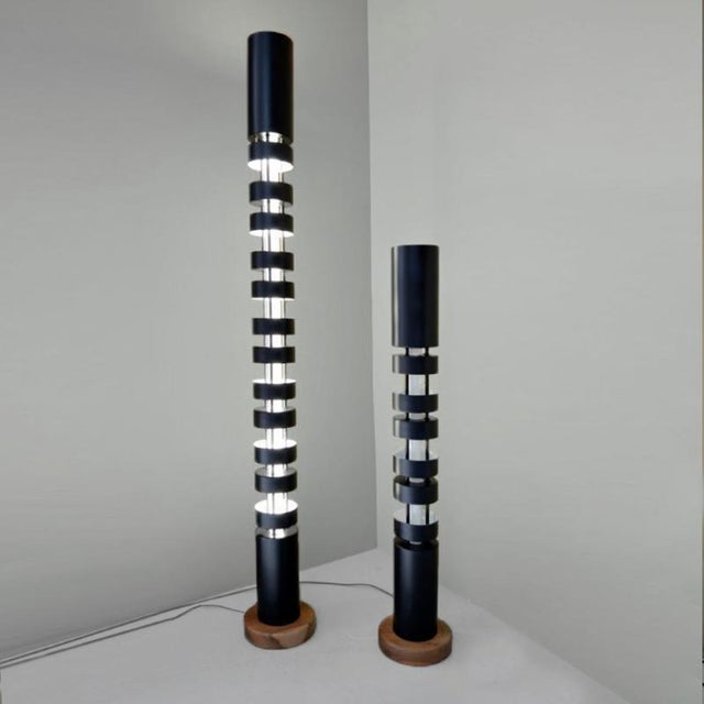 Floor lamp models 'large totem column lamp' and 'small totem column lamps' set designed by serge mouille in 1962....