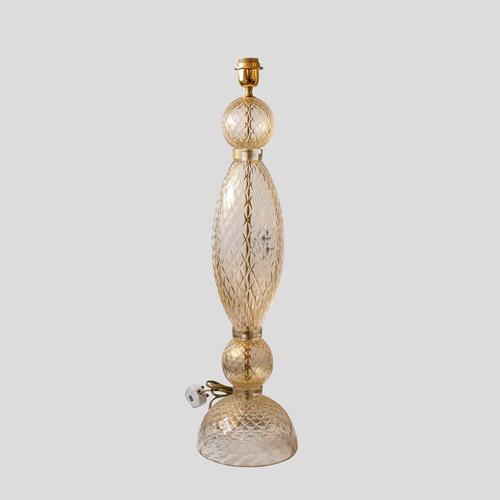 These elegant tall table lamps are a stunning pair crafted from blown murano clear glass with gold inclusions. The glass...